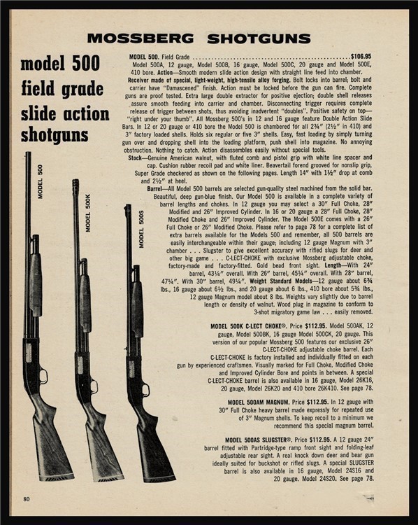 1974 MOSSBERG Model 500 500K 500S Field & Slide Shotgun PRINT AD-img-0