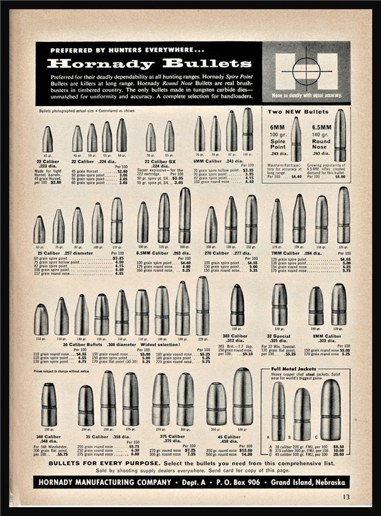 1959 HORNADY Full-line Ammunition Bullets Reloading Vintage PRINT AD-img-0