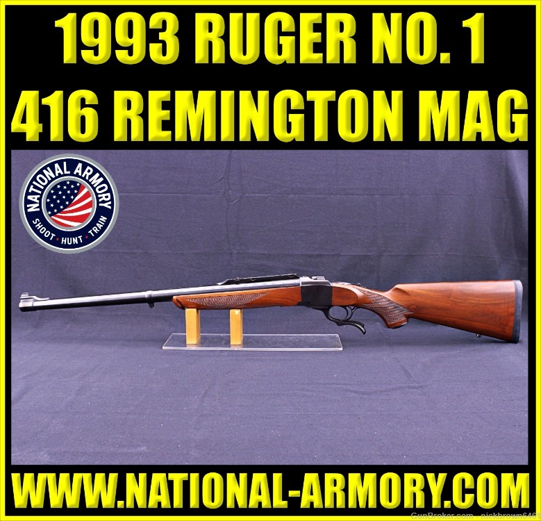 1993 RUGER NO. 1 416 REM MAG 24: BBLUED BARREL FACTORY BOX FALLING BLOCK-img-0
