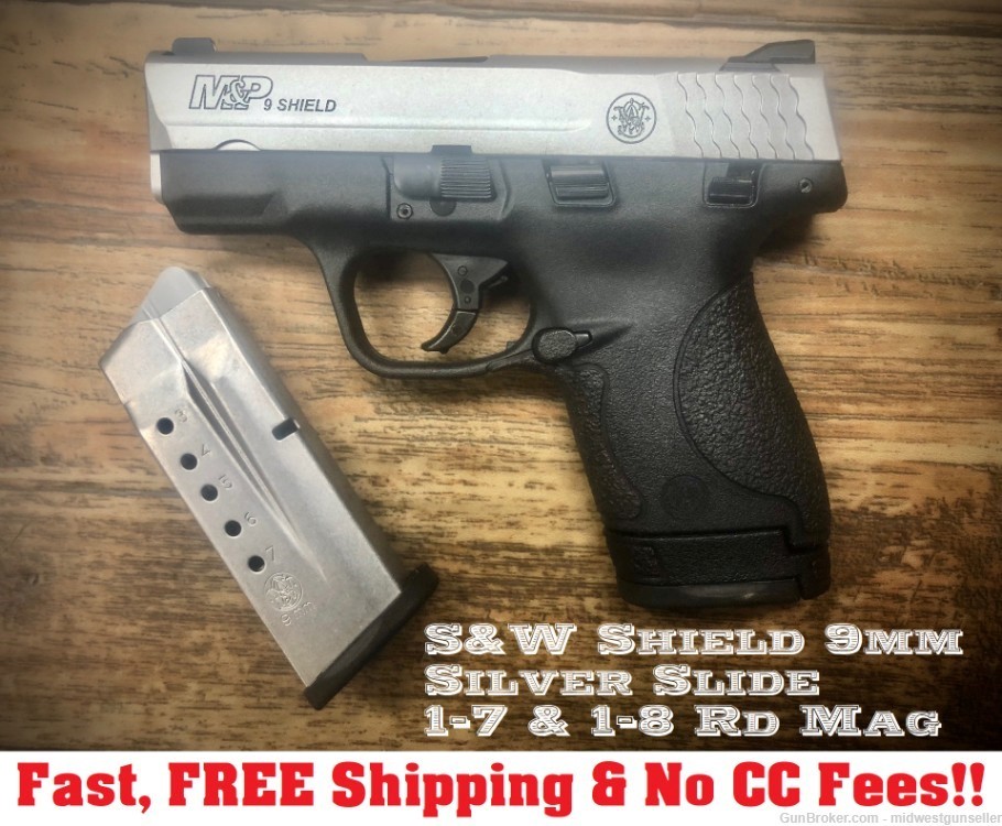 Smith & Wesson S&W M&P9 Shield 9mm w/ Silver Slide Manual Safety 8+1 Cap.-img-0