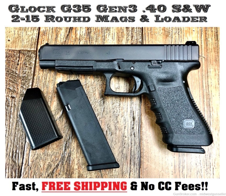 Glock 35 G35 Gen3 Gen 3 .40 S&W Competition Pistol 2-15 Round Mags & Loader-img-0