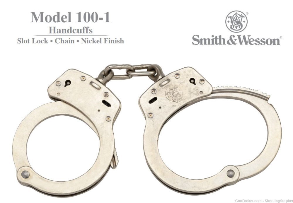 Smith and Wesson Nickle Finish Handcuffs M100-1 New Handcuffs with 2 keys-img-1
