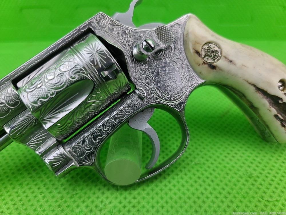 Smith & Wesson STAINLESS 60 CHIEFS SPECIAL FULLY HAND ENGRAVED STAG GRIPS -img-21