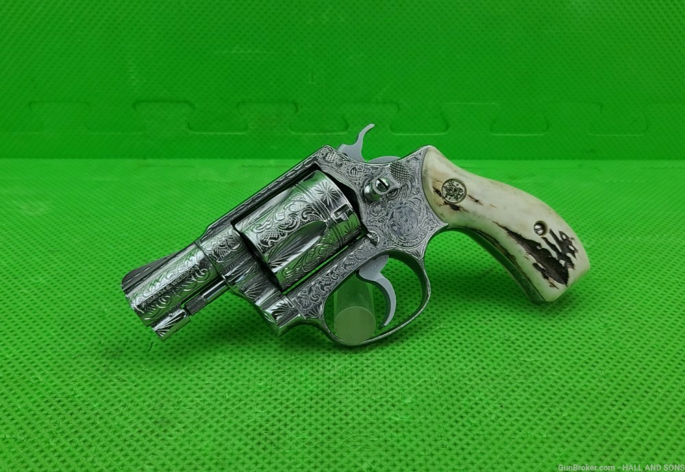 Smith & Wesson STAINLESS 60 CHIEFS SPECIAL FULLY HAND ENGRAVED STAG GRIPS -img-24