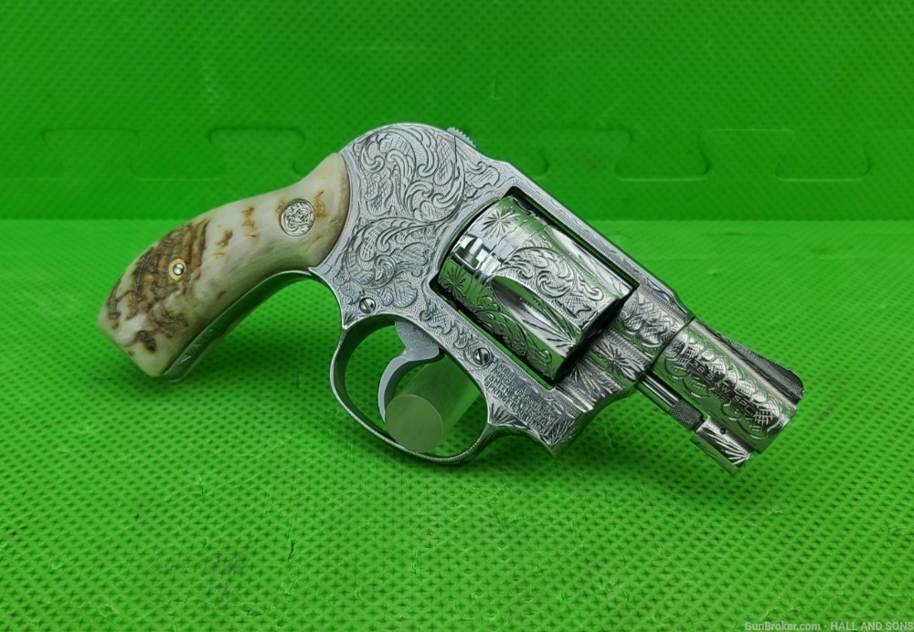 Smith & Wesson 649 * 38 Special * FULLY HAND ENGRAVED + RAM HORN GRIPS -img-11