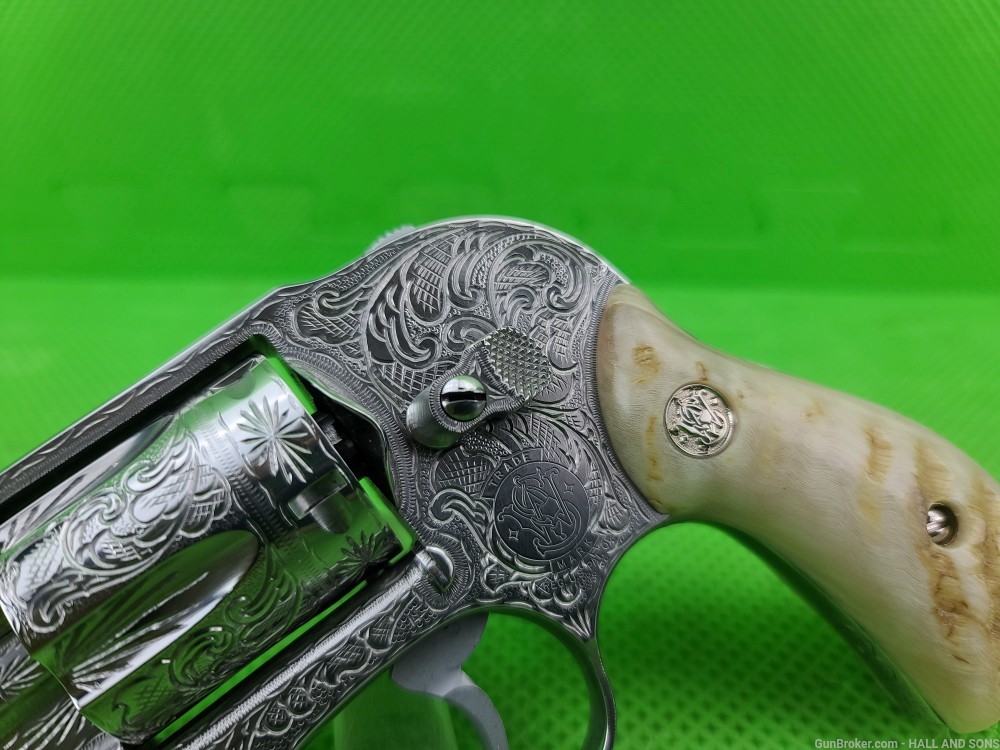 Smith & Wesson 649 * 38 Special * FULLY HAND ENGRAVED + RAM HORN GRIPS -img-3