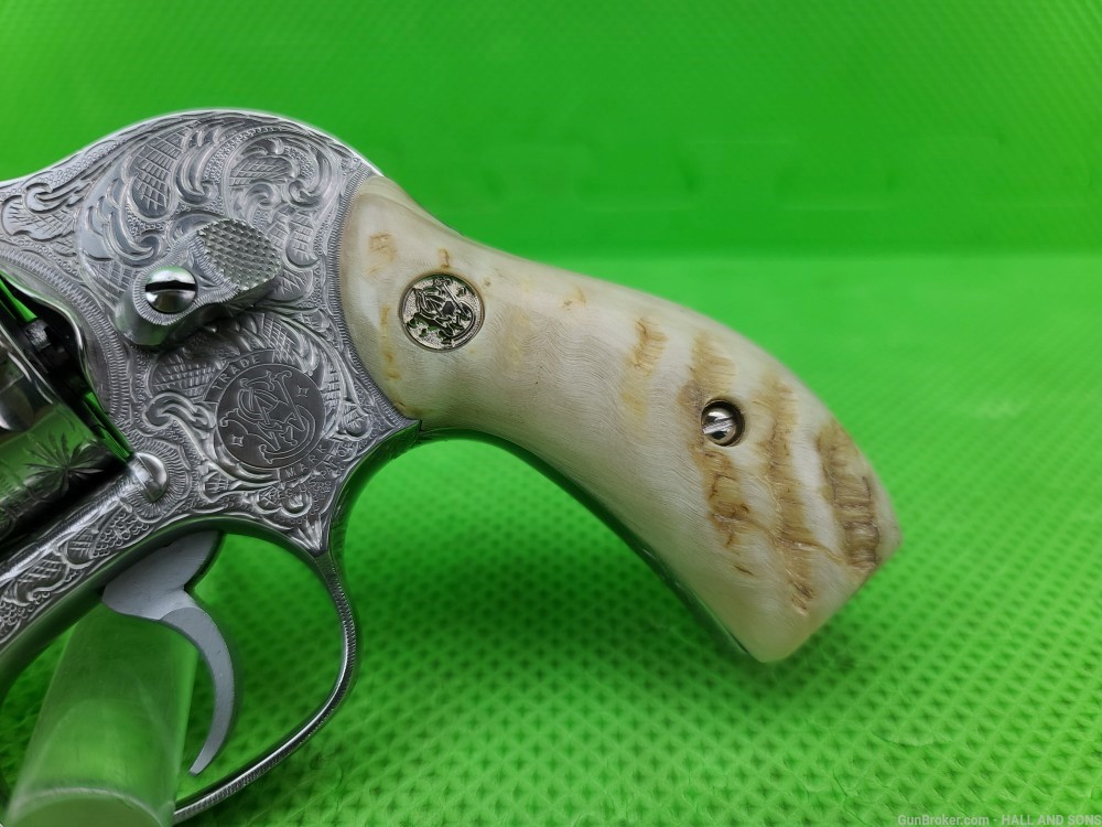 Smith & Wesson 649 * 38 Special * FULLY HAND ENGRAVED + RAM HORN GRIPS -img-2