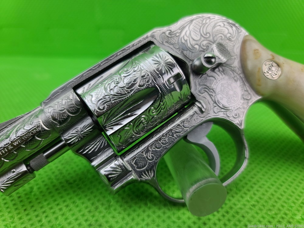 Smith & Wesson 649 * 38 Special * FULLY HAND ENGRAVED + RAM HORN GRIPS -img-4
