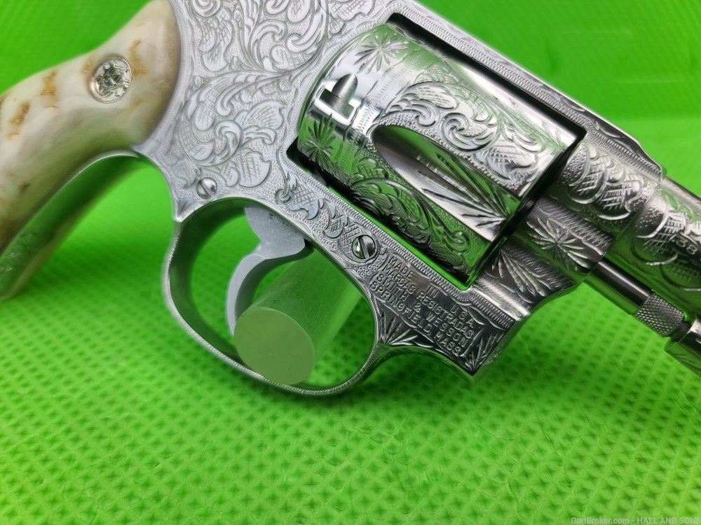 Smith & Wesson 649 * 38 Special * FULLY HAND ENGRAVED + RAM HORN GRIPS -img-8