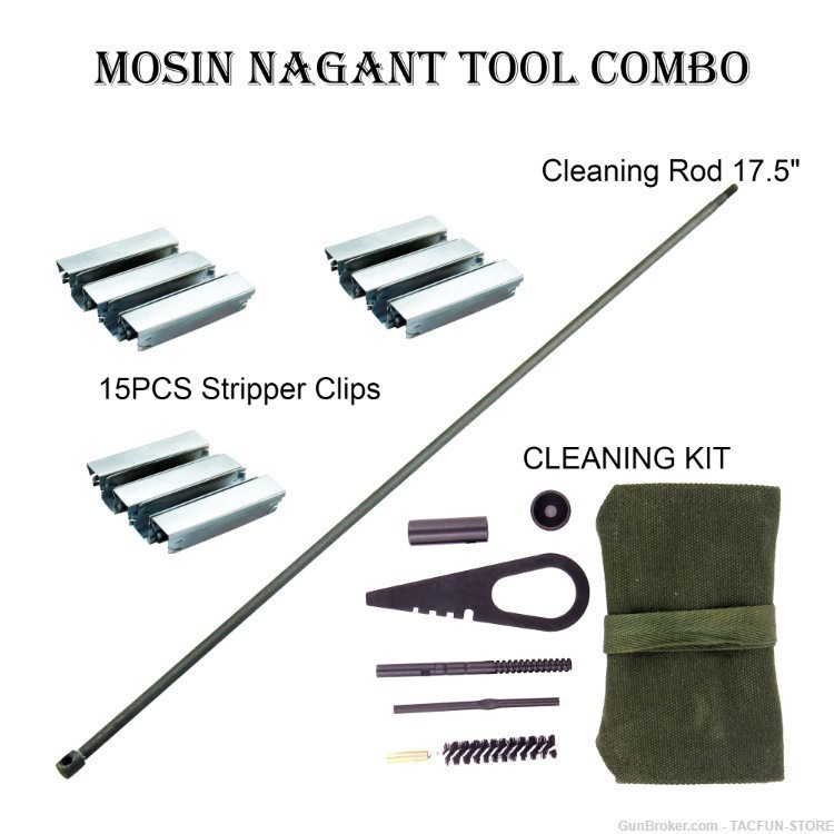 Mosin Nagant 17.5" Cleaning Rod + Cleaning Kit + 15PCS Stripper Clips-img-0