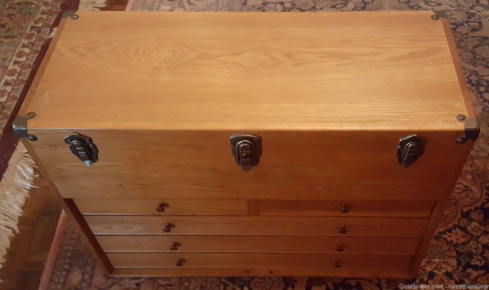 SWC Solid Oak Tool Hobbyist Chest with Tool Tray and Lock Bar and Keys-img-0