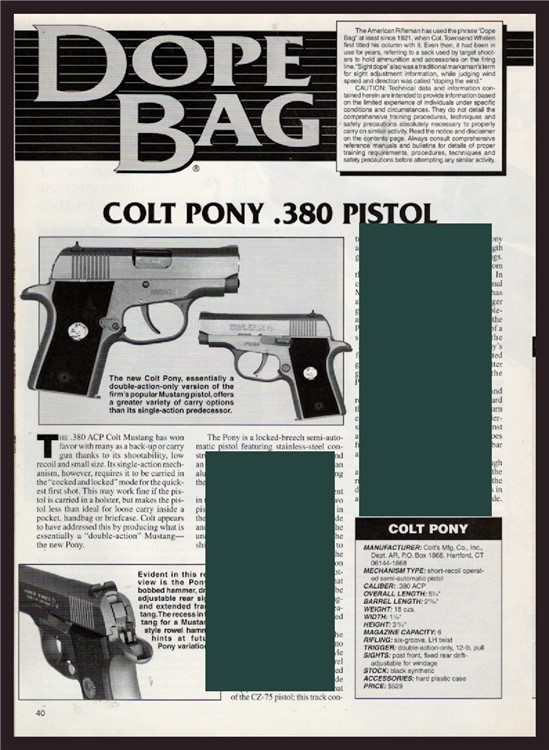 1997 COLT Pony .380 Pistol 2-page Evaluation Article-img-0