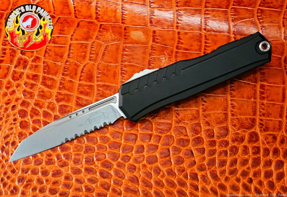 Microtech Cypher II S/E Wharncliffe Partial Serrated Stonewash Blade-img-0