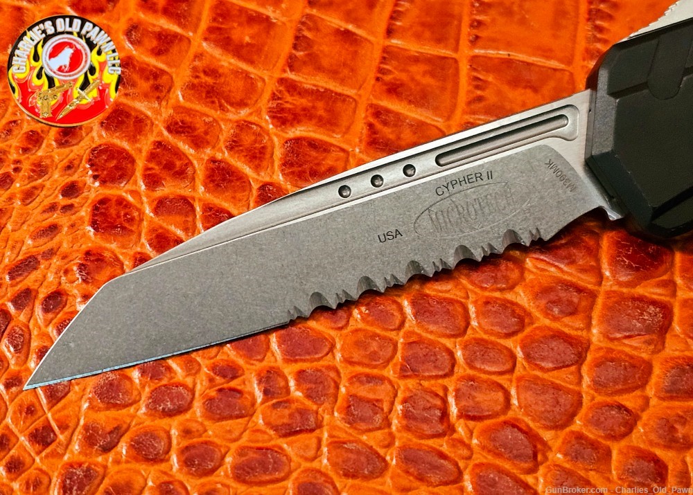 Microtech Cypher II S/E Wharncliffe Partial Serrated Stonewash Blade-img-1