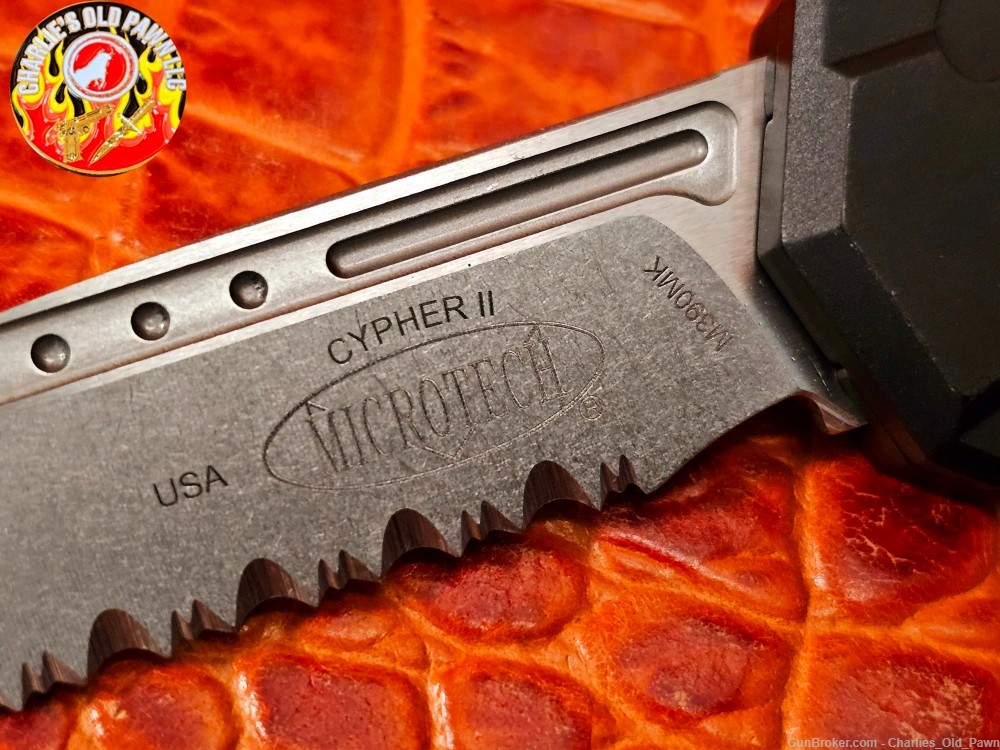 Microtech Cypher II S/E Wharncliffe Partial Serrated Stonewash Blade-img-2