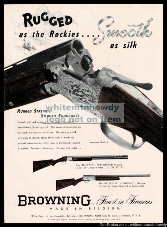 1951 BROWNING Belgium  Superposed and Automatic Shotgun PRINT AD-img-0