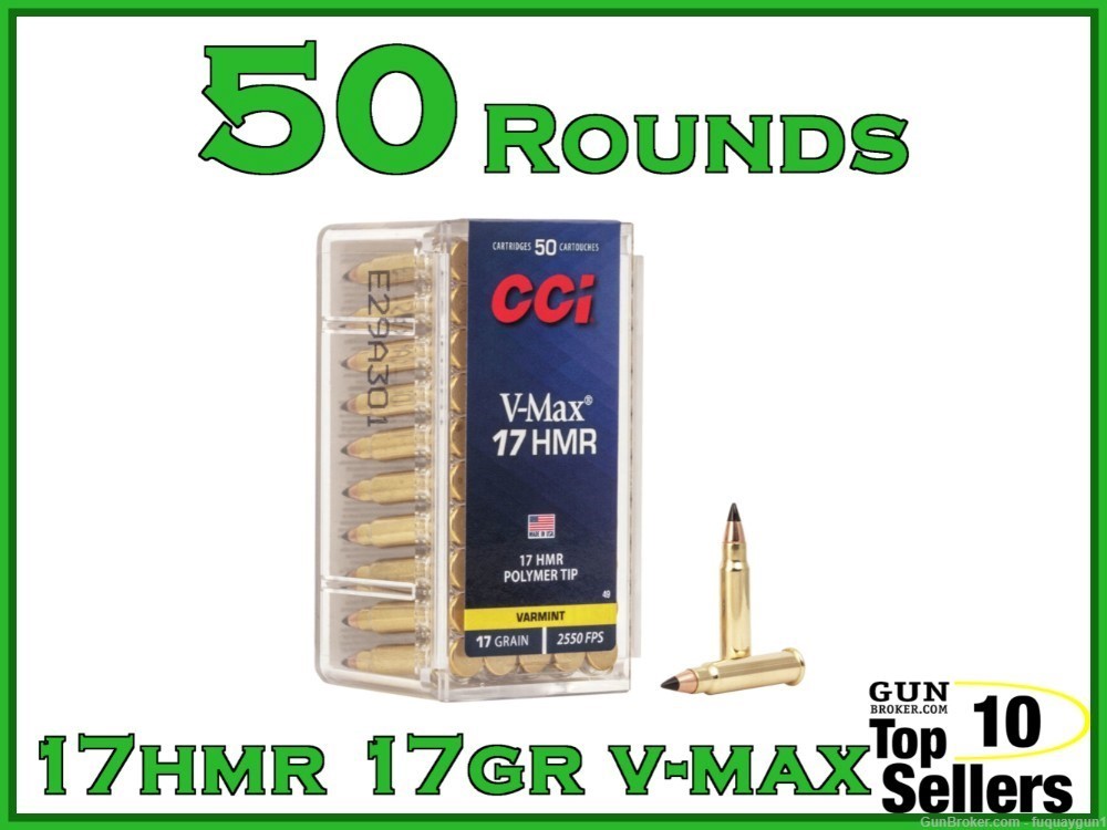 CCI Varmint 17 HMR 17 GR V-Max Ammo 50CT 49-img-0