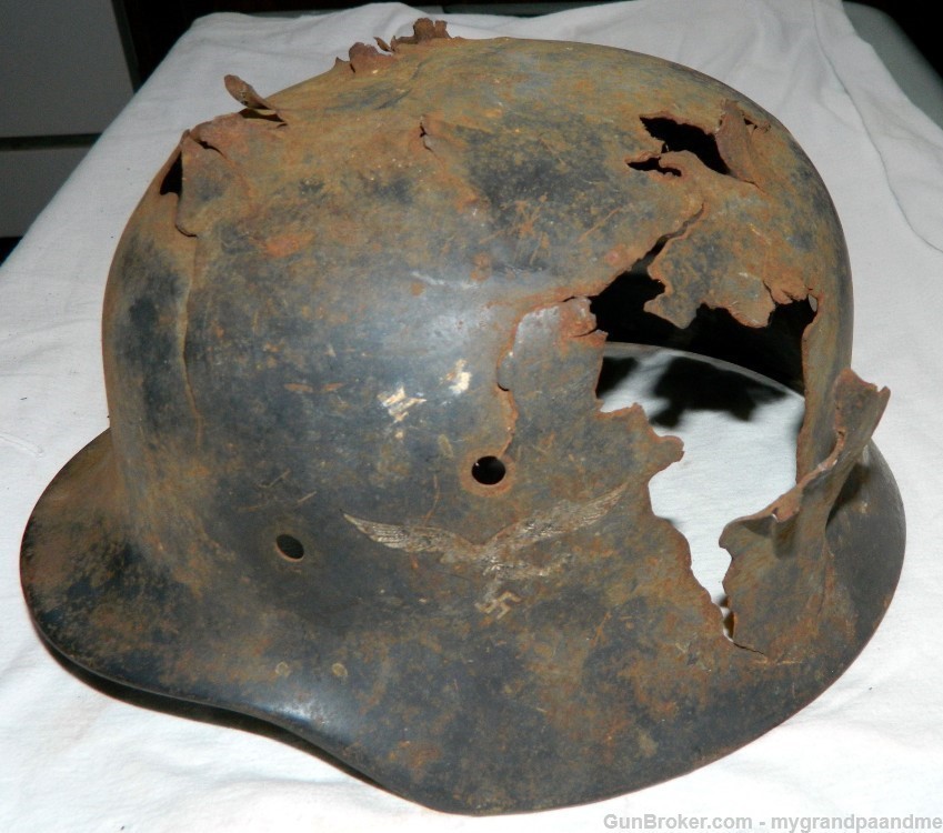 M35 Luftwafffe Double Decal Helmet, Shot Up.  New Lower Price!-img-12