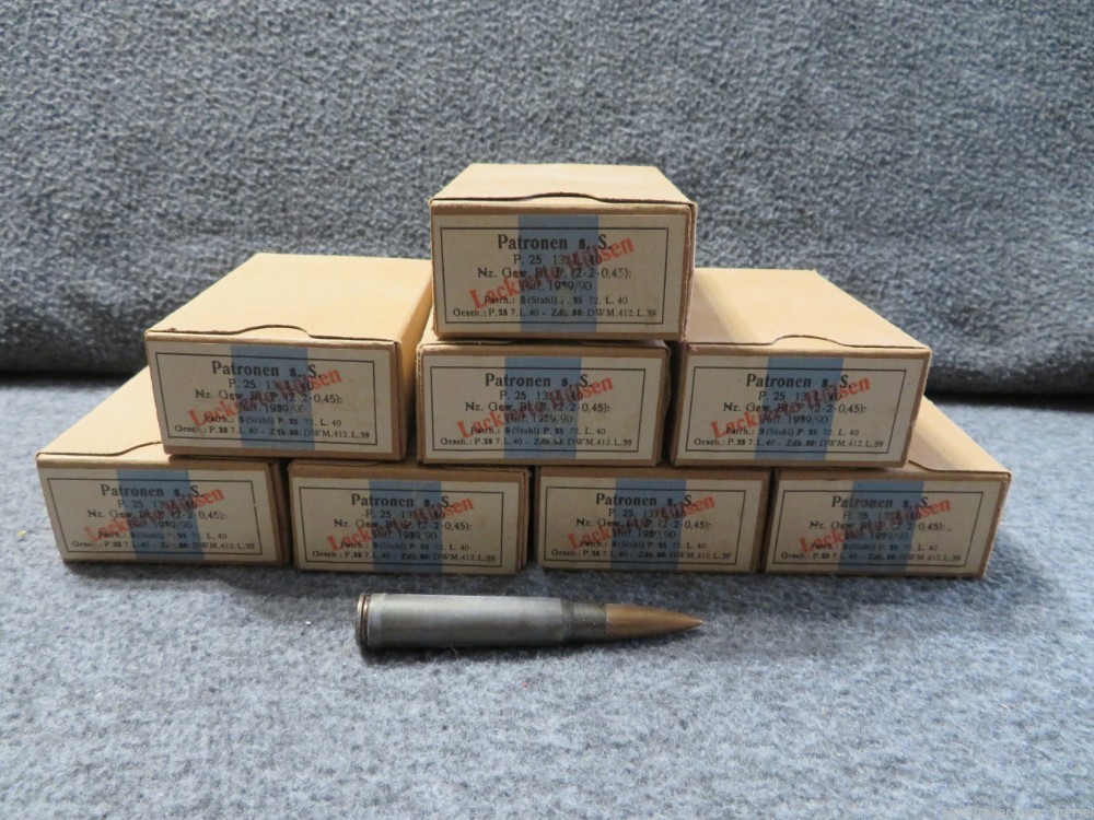 120 ROUNDS- (8) FULL BOXES OF WWII GERMAN 8mm MAUSER AMMUNITION-img-0