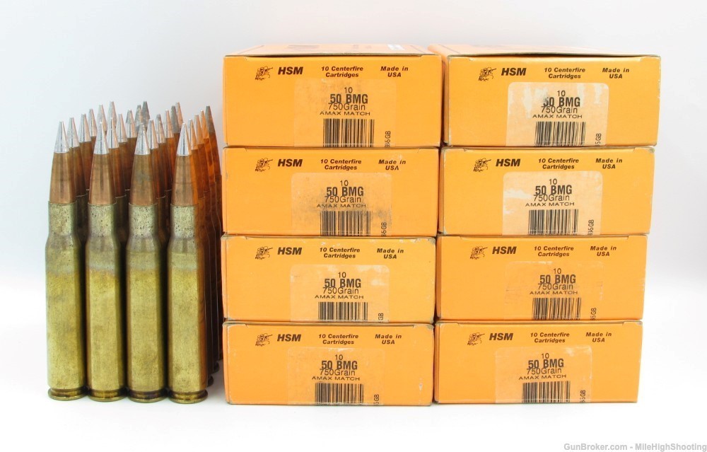  Police Trade-In: 103 Rounds of HSM 750 Grain .50 BMG A-MAX MATCH-img-0