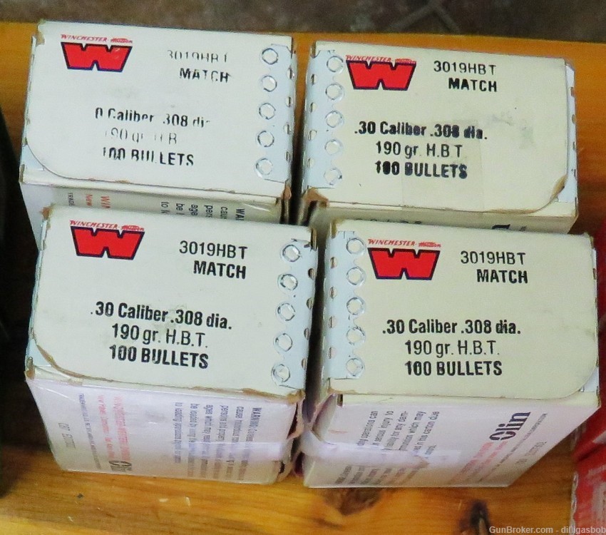 WINCHESTER 308 MATCH BULLETS 190 GR HPBT 4 BOXES OF 100-img-0