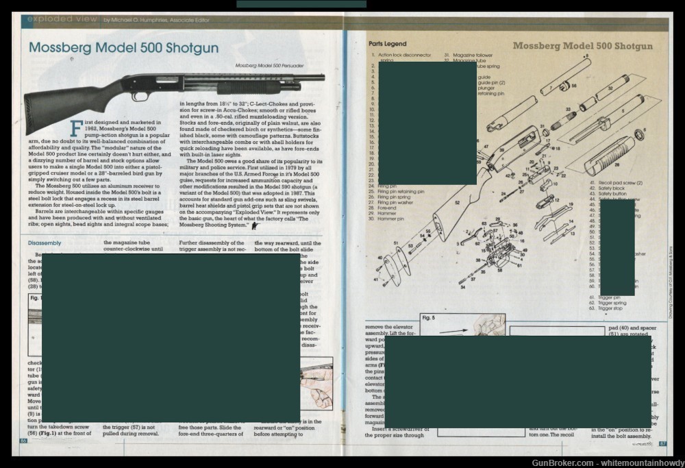 2005 MOSSBERG Model 500 Shotgun Exploded View Parts List Assembly Article-img-0