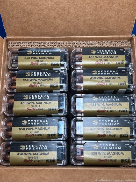 180 Rounds of Federal Premium .458 Win Mag 500GR Swift A-Frame Cape-Shok-img-0