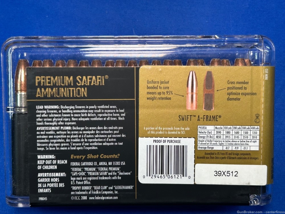 180 Rounds of Federal Premium .458 Win Mag 500GR Swift A-Frame Cape-Shok-img-3