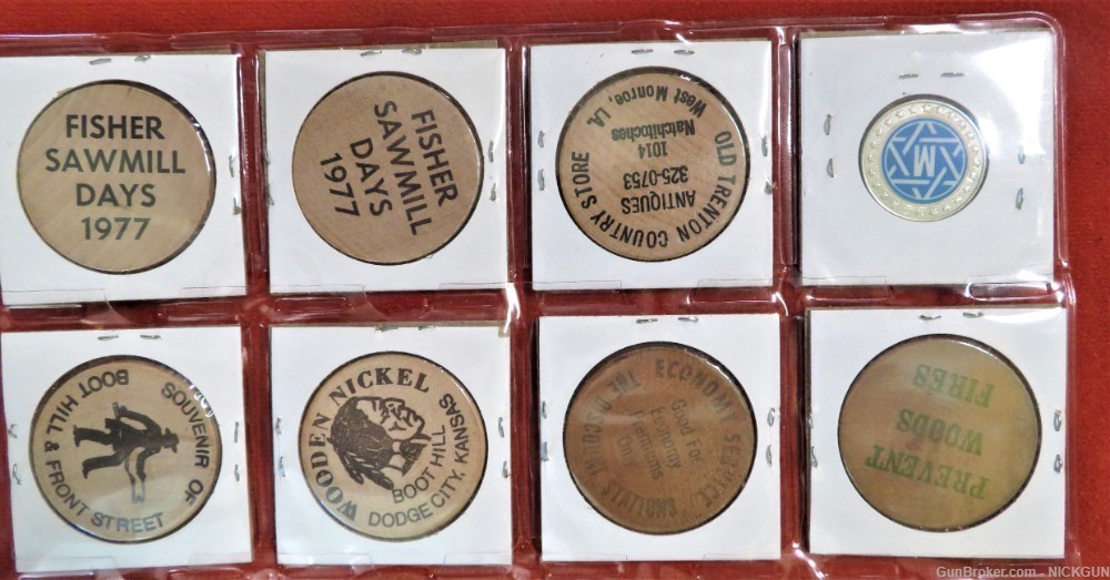 A Collection of 16 wooden nickels and tokens from the mid-20th century-img-6
