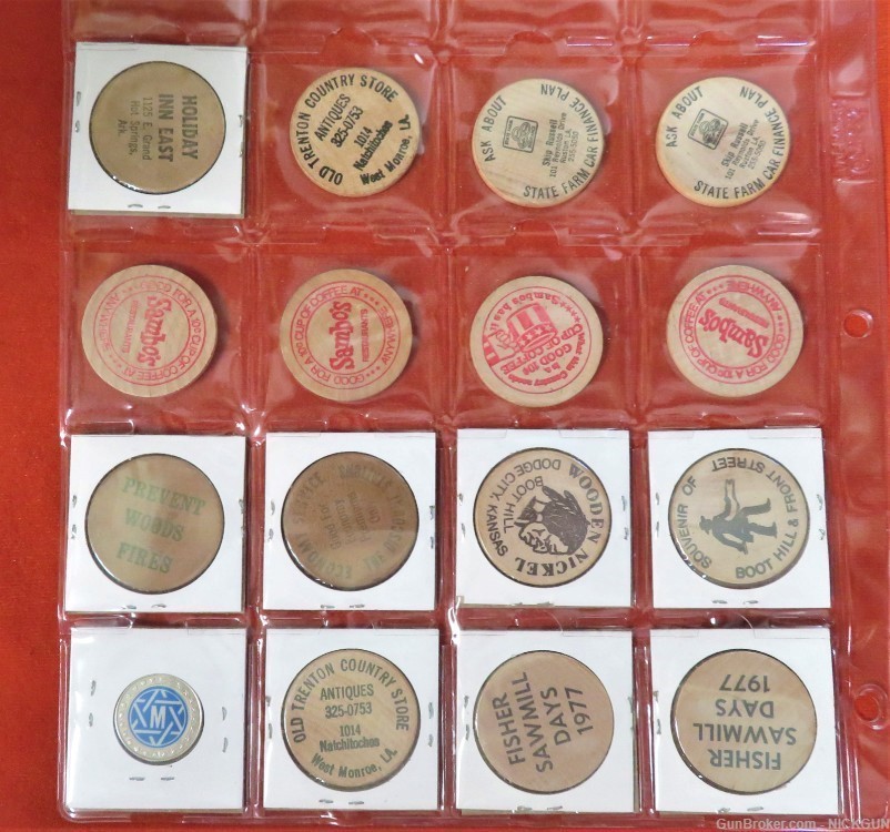 A Collection of 16 wooden nickels and tokens from the mid-20th century-img-4