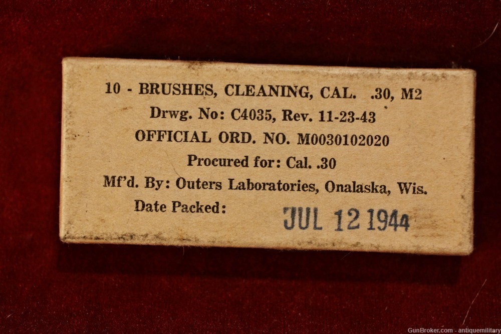 US WW2 Cleaning Brushes .30 Cal. Full Box of 10 - Sealed-img-0