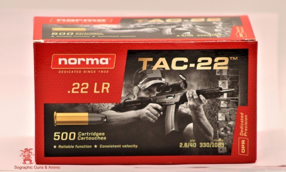 22 LR NORMA TAC 22 High Performance Rifle/Pistol 40 Gr. RN 500 RD BRICK-img-1