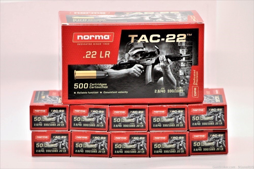 22 LR NORMA TAC 22 High Performance Rifle/Pistol 40 Gr. RN 500 RD BRICK-img-0