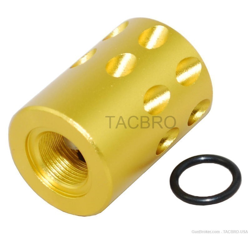 TACBRO Gold .22LR Ruger Mark IV 22/45 1/2"x28 TPI Muzzle Brake Compensator-img-3