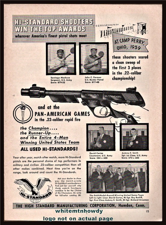 1959 HI-STANDARD Olympic Citation Pistol AD Camp PerryPan American Winner-img-0