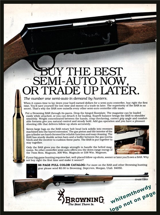1988 BROWNING Grade I BAR Rifle PRINT AD-img-0