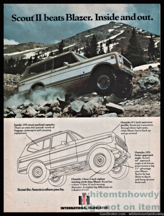 1976 INTERNATIONAL HARVEST SCOUT II beats Blazer inside and out Original AD-img-0
