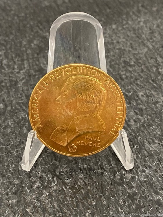 Vintage 1975 American Revolution Bicentennial Paul Revere Bronze Coin-img-0