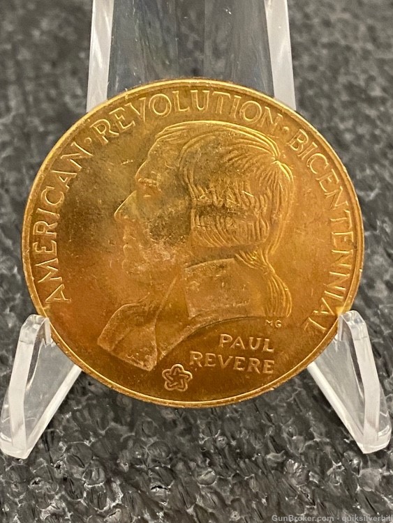 Vintage 1975 American Revolution Bicentennial Paul Revere Bronze Coin-img-2