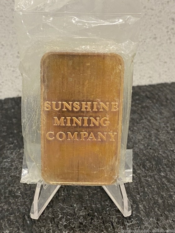 Beautifully Toned  Vintage Sunshine Mining Company 5 Troy Ounce Silver Bar-img-1