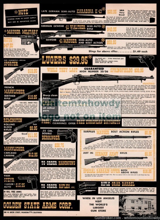 1958 GERMAN KARBINE, Mauser, Luger + more Golden State Arms AD-img-0