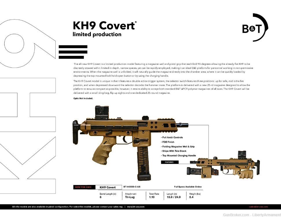 B&T KH9 Covert Coyote Pistol, BT-440000-C-FDE-US, Limited B&T Import KH9-img-7