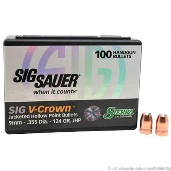(100) - 124gr 9mm V-Crown Sierra Sig Sauer - FLAT $10 SHIPPING!-img-0