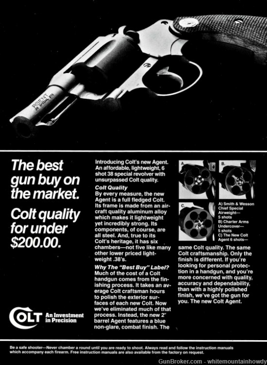 1983 COLT Agent New 38 Special Revolver Gun Firearms Original PRINT AD-img-0