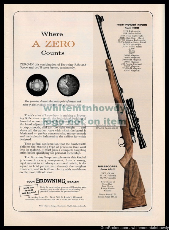 1963 BROWNING Safari Grade Rifle PRINT AD shown w/ scope-img-0