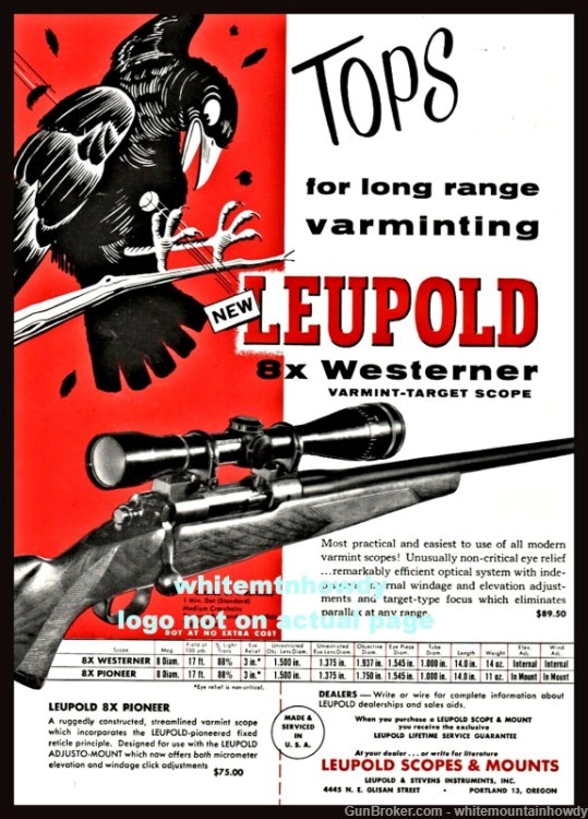 1955 LEUPOLD Rifle Scope PRINT AD 8x Westerner Varmint shown-img-0
