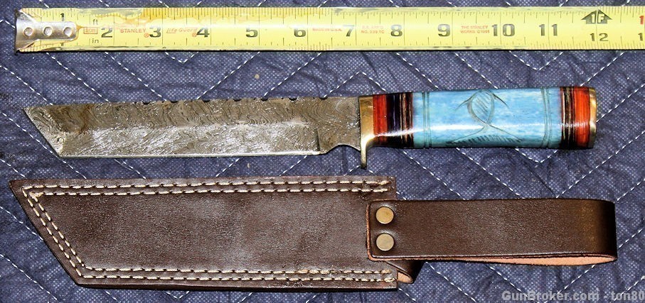 CUSTOM TANTO DAMASCUS KNIFE 12 INCH SCRIMSHAW HANDLE SP020-img-1