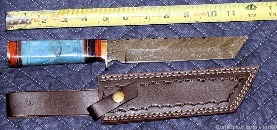 CUSTOM TANTO DAMASCUS KNIFE 12 INCH SCRIMSHAW HANDLE SP020-img-0