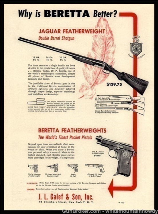1957 BERETTA Jaguar Shotgun & Pocket Pistol PRINT AD-img-0