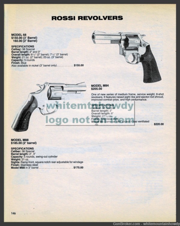 1987 ROSSI Model 68 and M84 Revolver Original PRINT AD-img-0